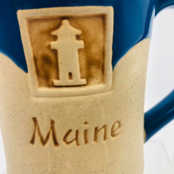 Maine Lighthouse Potters Mug Stoneware Blue Tan - Picture 2 of 9
